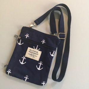 Sloane Ranger navy blue anchor cross-body purse